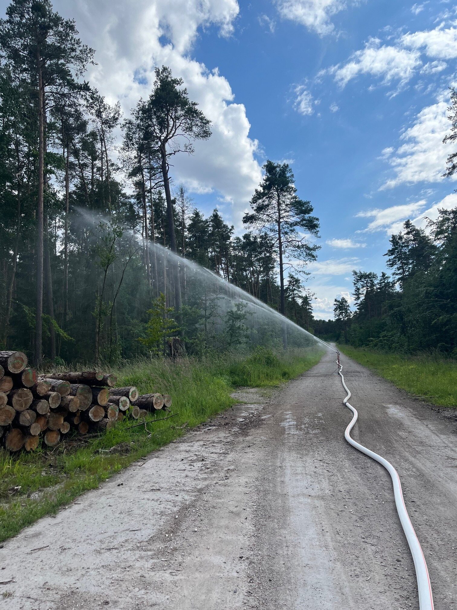 Das Kreisregnersystem soll zukünftig zur Bekämpfung von Waldbränden im Tennenloher Forst eingesetzt werden.